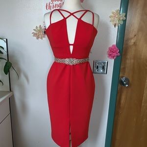 BCBG Red Midi Holiday Dress